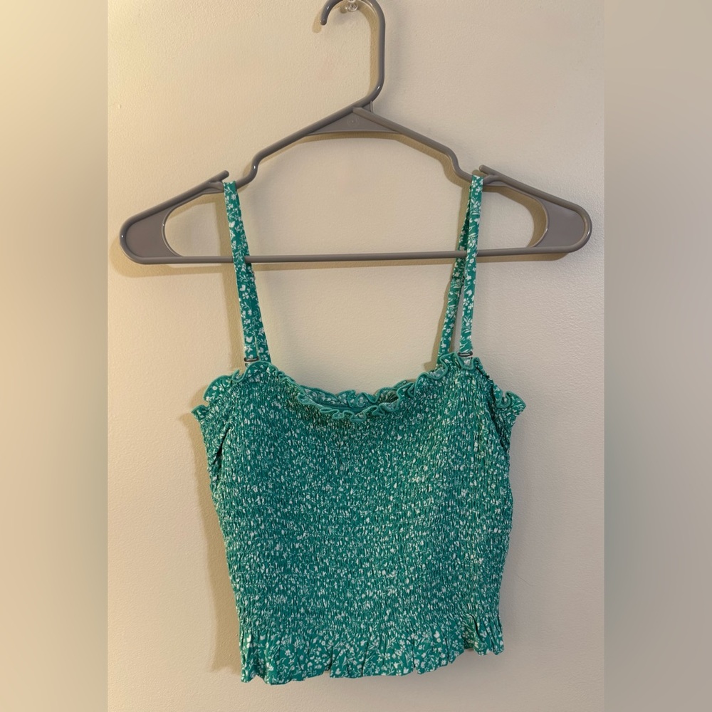 Hollister Green and White Floral Tank Top